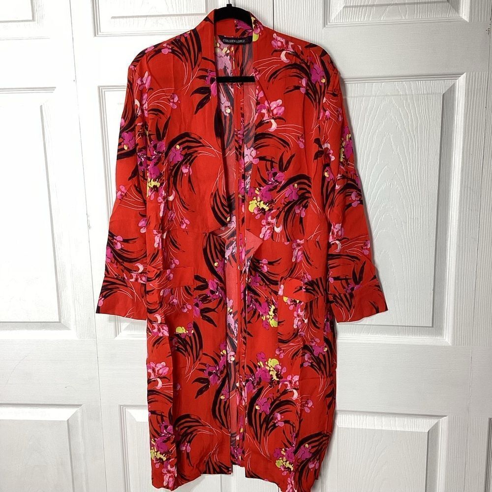 Colleen Lopez Duster Or Robe Floral Rayon S Long Sleeve
